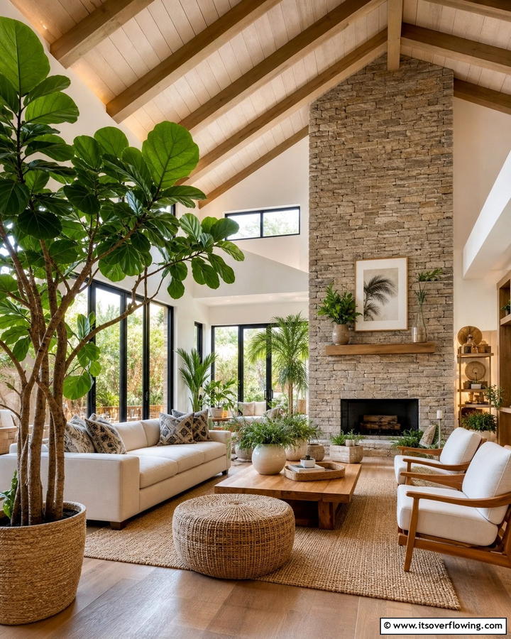 Adding Indoor Plants for a Fresh Touch - 20 Open Concept Vaulted Ceiling Living Room Ideas