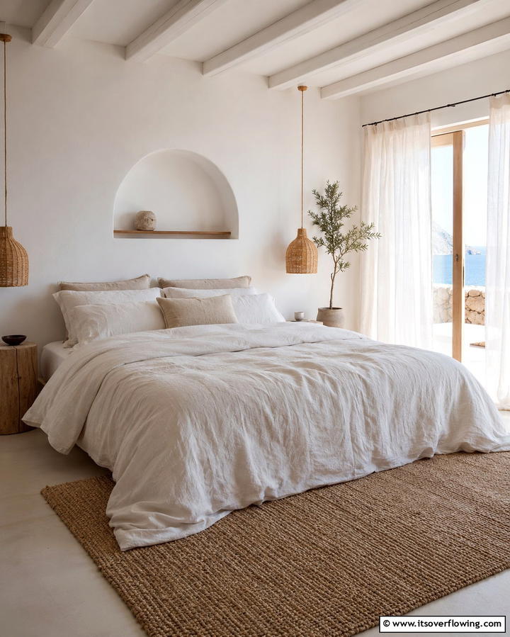 Adding Linen Bedding - 25 Greek Bedroom Design Ideas for a Mediterranean Feel