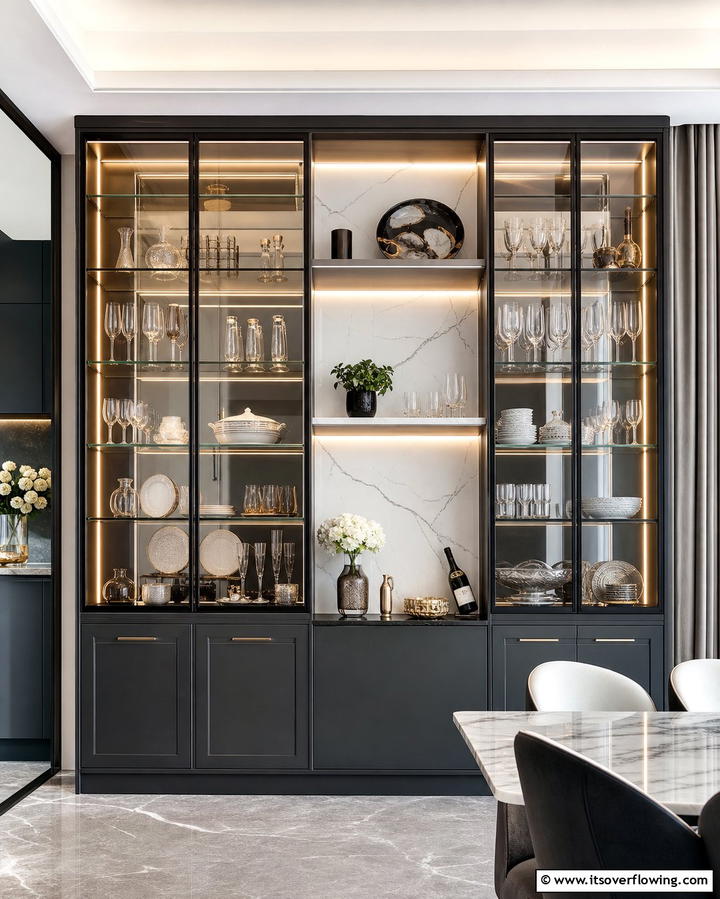 Adding Sophistication with Glass Front Cabinets - 25 Modern Floor to Ceiling Kitchen Cabinets Ideas