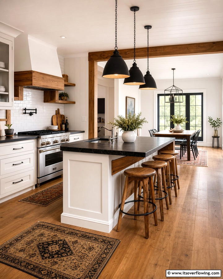 Adding Warmth with Wooden Accents - 20 Kitchen Ideas with Dark Countertops and Light Cabinets