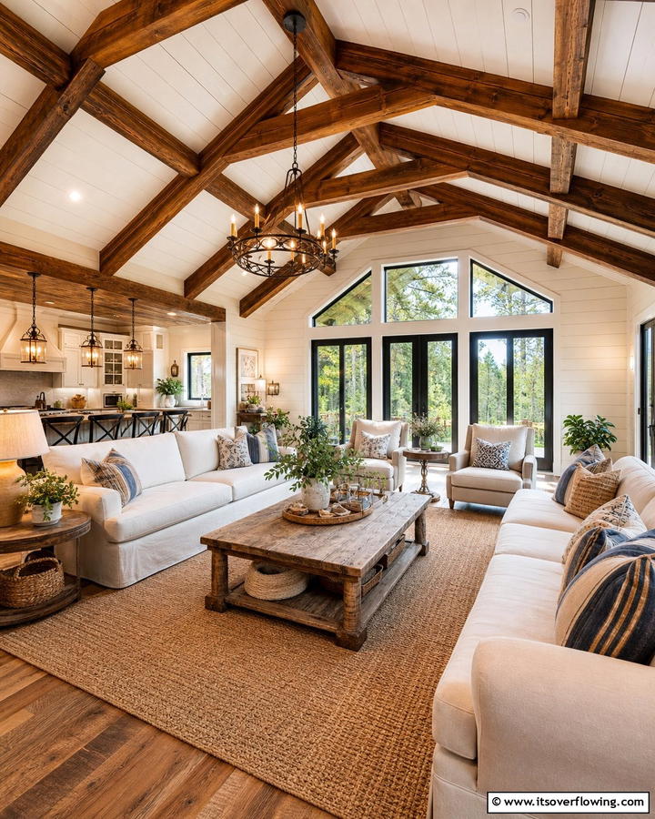 Adding Wooden Beams for Rustic Charm - 20 Open Concept Vaulted Ceiling Living Room Ideas