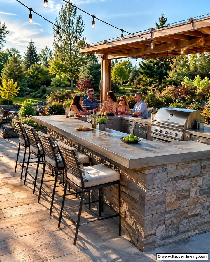 Adding a Bar Counter for Gatherings - 20 Functional L-Shaped Outdoor Kitchen Ideas for Entertaining