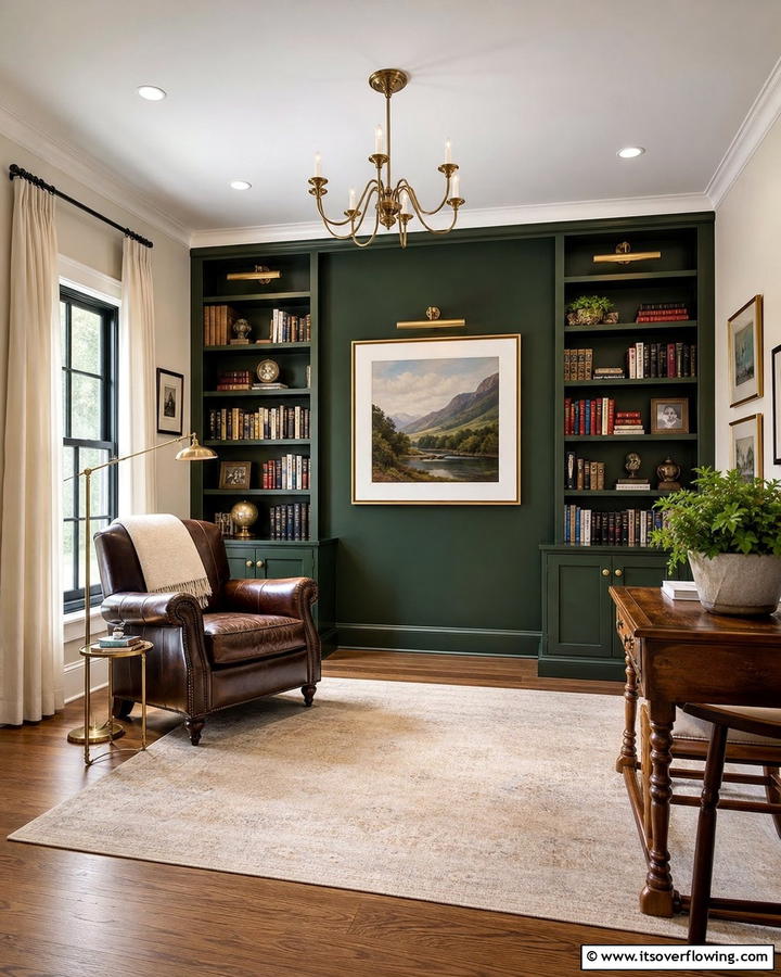 Adding a Dark Green Accent Wall for Subtle Depth - 20 Dark Green Home Library Ideas and Inspiration