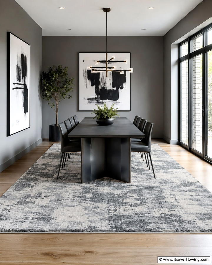 Adding a Gray Area Rug for Texture - 30 Gray Dining Room Design Ideas for Modern Entertaining