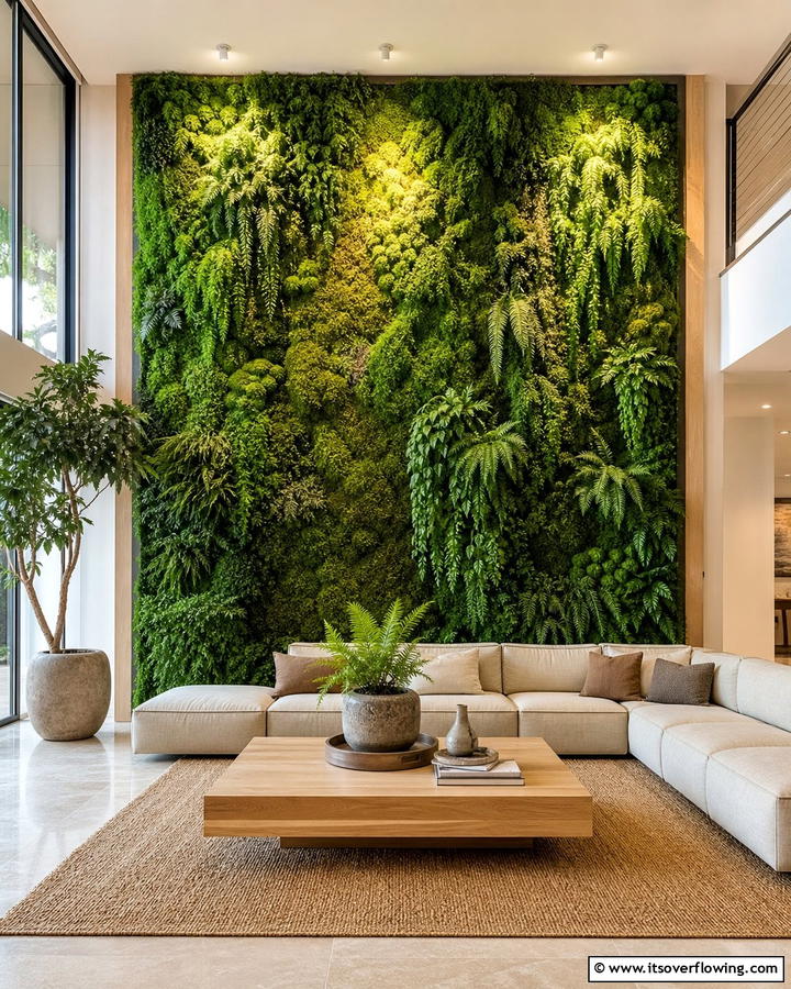 Adding a Living Wall - 20 Natural Living Room Ideas for a Calm Retreat