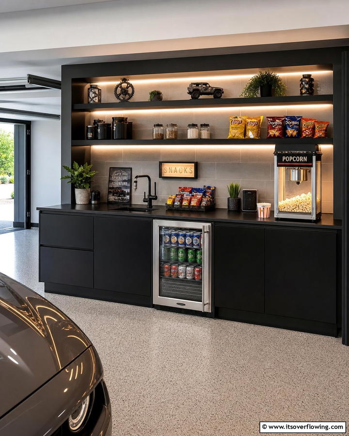 Adding a Mini Fridge or Snack Station - 30 Garage Game Room Ideas for Ultimate Entertainment Zones