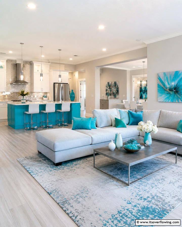 Adding a Pop of Color - 25 Open Kitchen Living Room Ideas for a Spacious Feel