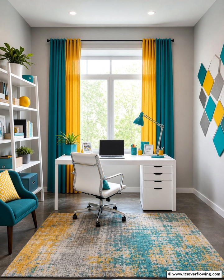 Adding a Pop of Color - 25 Desk in Front of Window Ideas for a Bright Workspace