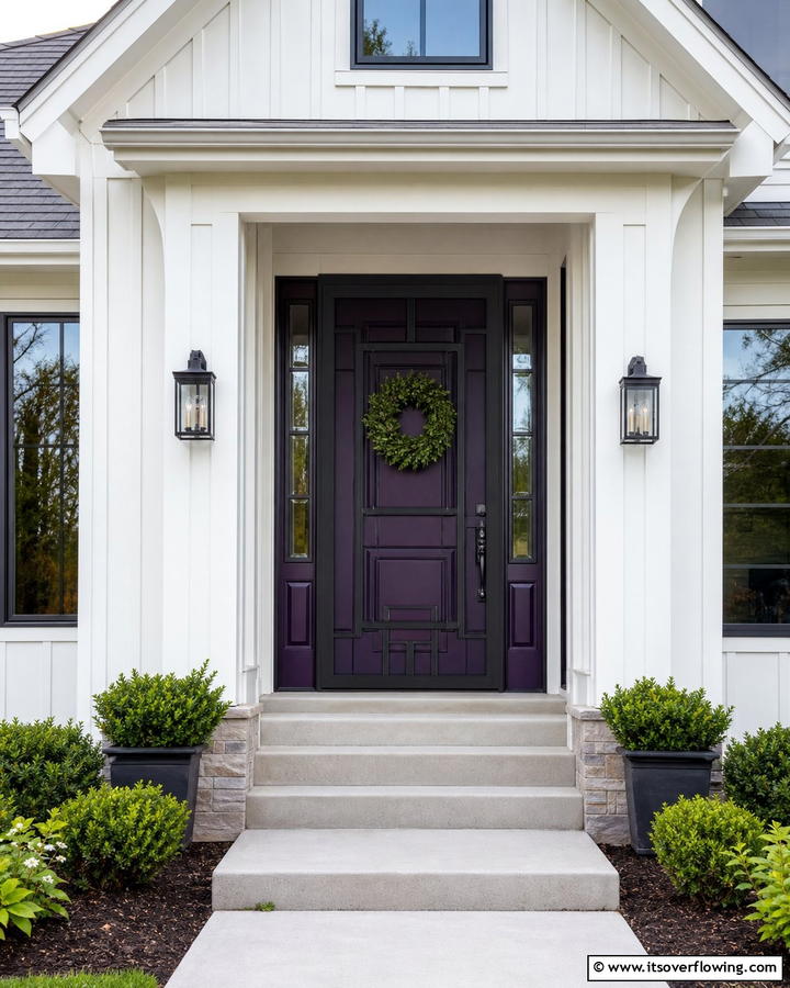 Adding a Screen Door for Functionality - 20 Dark Purple Front Door Ideas for a Bold Entrance