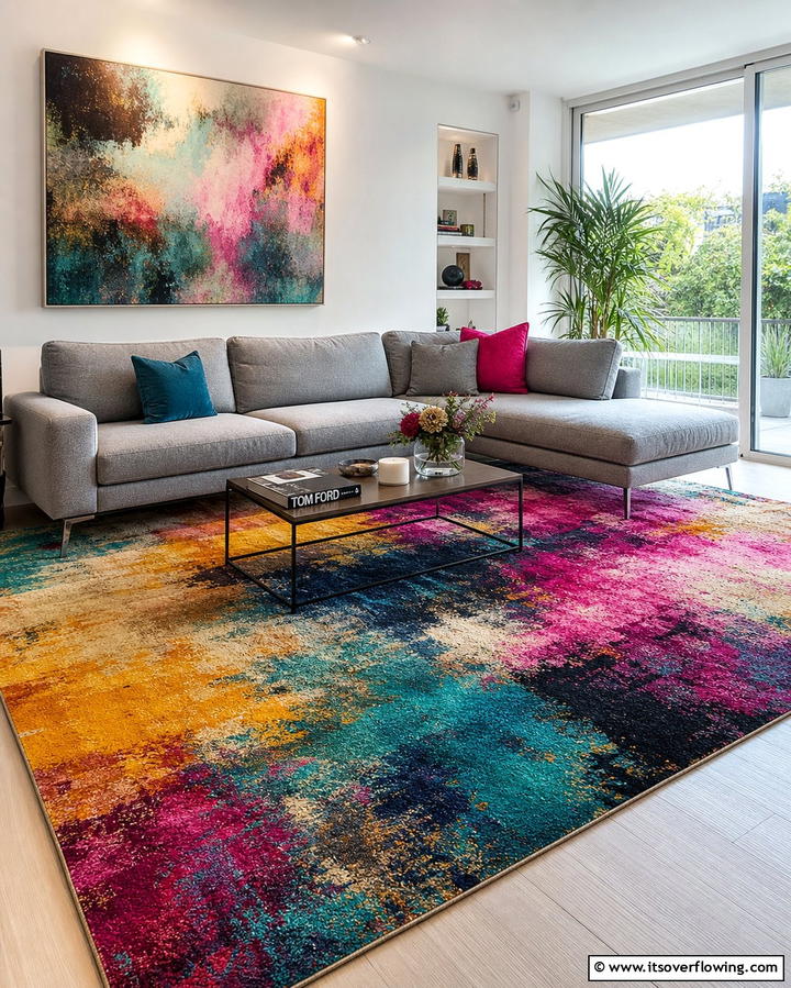 Adding a Statement Rug - 25 Grey Sectional Living Room Ideas for Modern Homes