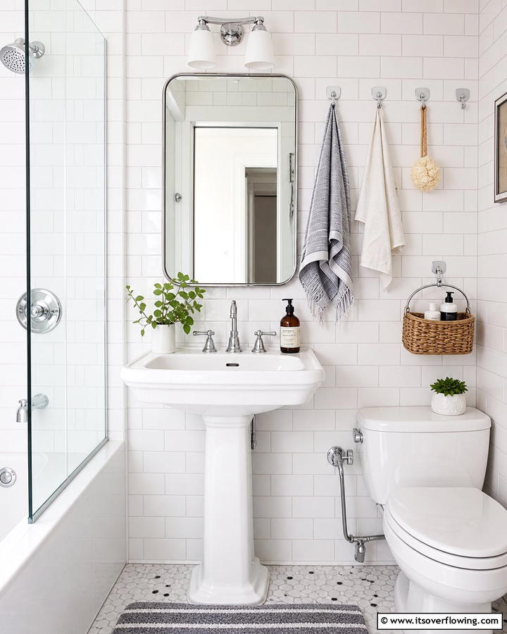 Adhesive Hooks for Hanging Items - 20 Pedestal Sink Storage Ideas for Organized Bathrooms