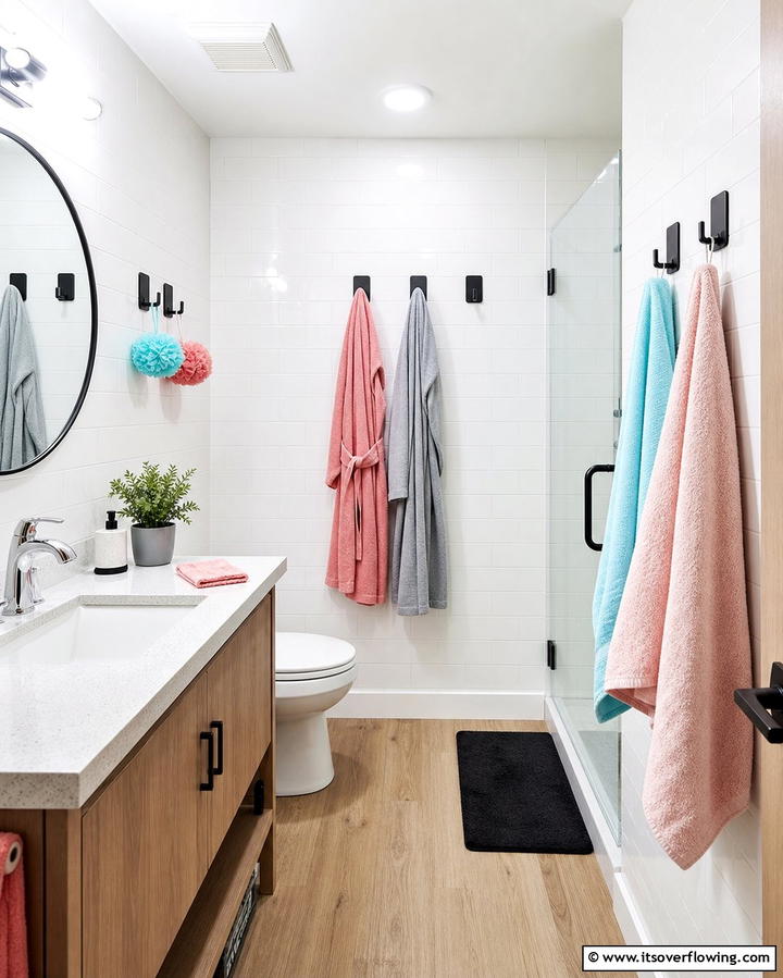 Adhesive Wall Hooks - 25 Dorm Bathroom Ideas to Maximize Space and Style