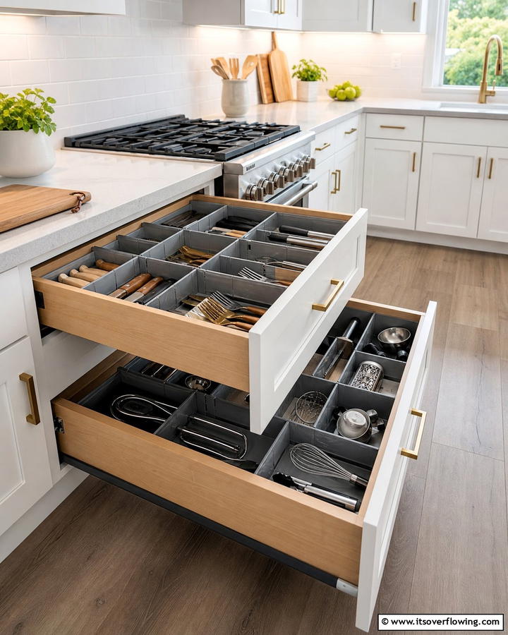 Adjustable Drawer Dividers - 21 Small Kitchen Storage Hacks for Efficient Spaces