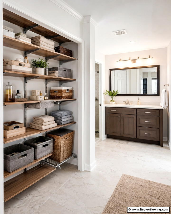 Adjustable Shelving Systems - 25 Bathroom Closet Ideas to Maximize Storage and Style