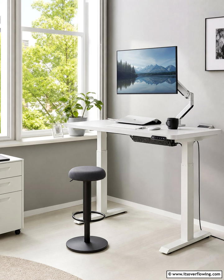 Adjustable Standing Desk by the Window - 25 Desk in Front of Window Ideas for a Bright Workspace