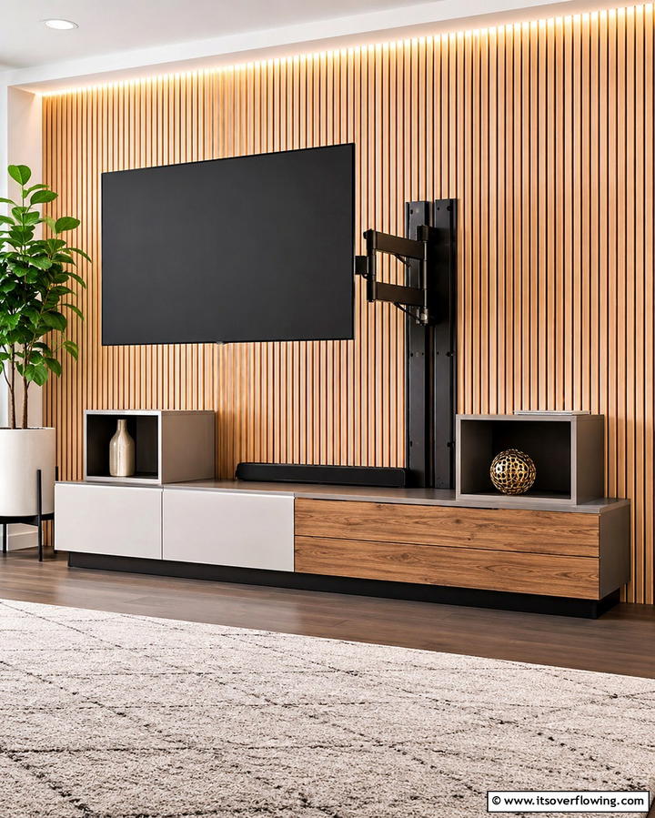 Adjustable TV Stand Solution - 30 Functional Basement Furniture Ideas for Multi-Use Spaces