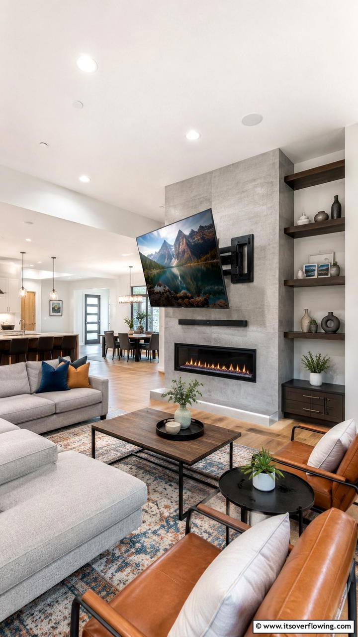 Adjustable Tilt Mount - 21 Stylish TV Over Fireplace Ideas for Modern Living Rooms