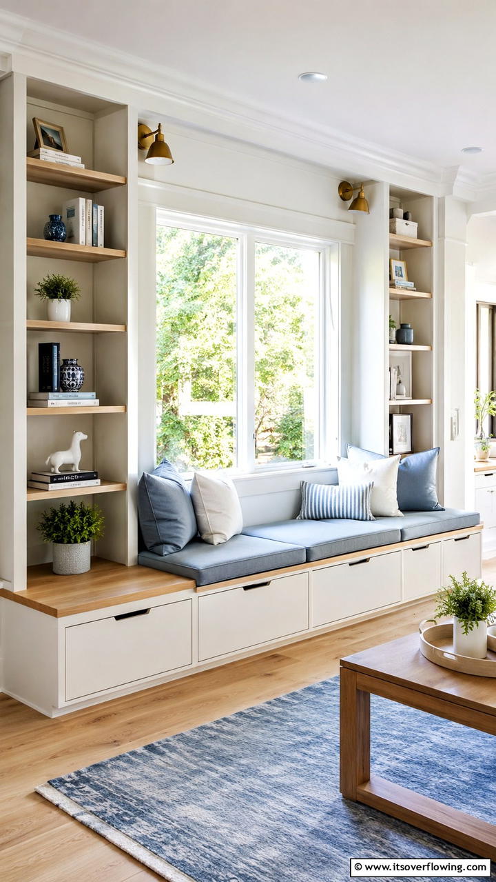Adjustable Window Seat with Shelving - 21 Cozy Window Seat Ideas for Reading Nooks and Storage