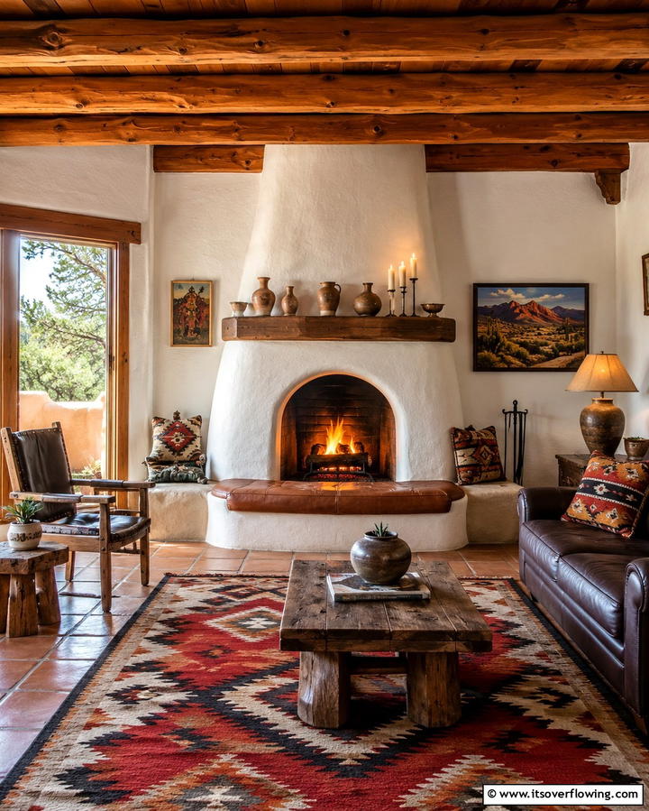 Adobe Inspired Fireplaces for Cozy Appeal - 30 Warm Southwestern Living Room Decor Concepts