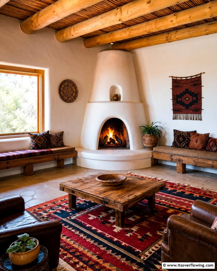 Adobe Style Fireplaces - 25 Southwest Living Room Ideas for a Cozy Vibe