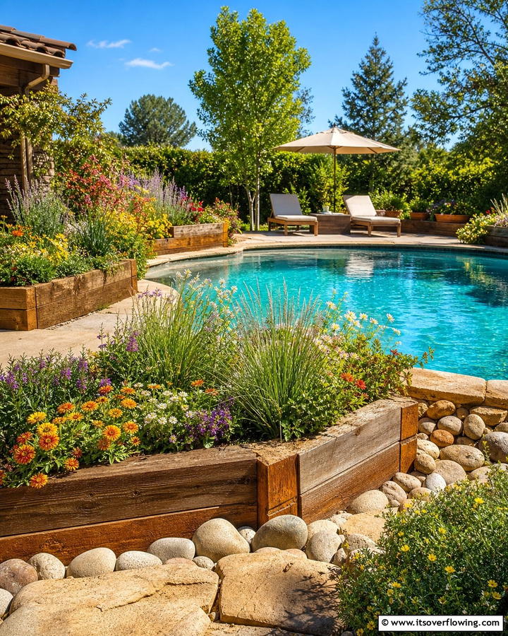 Affordable Poolside Garden Beds - 21 Budget Backyard Pool Ideas for Affordable Summer Fun