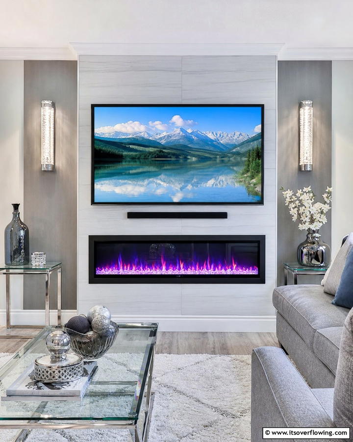 After Refined Electric Fireplace with TV Display - 30 Electric Fireplace Ideas With TV Above for Cozy Spaces