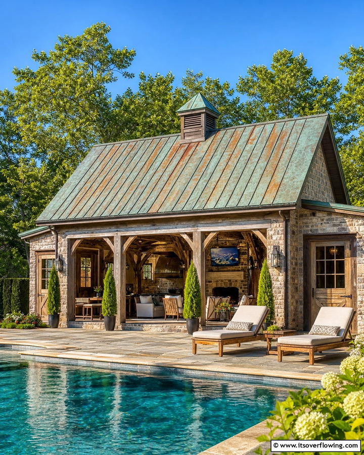 Aged Metal Roof - 20 Rustic Pool House Ideas for a Charming Retreat