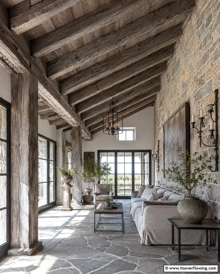 Aged Wood Ceiling Beams - 25 Rustic Sunroom Ideas to Enjoy Nature Indoors