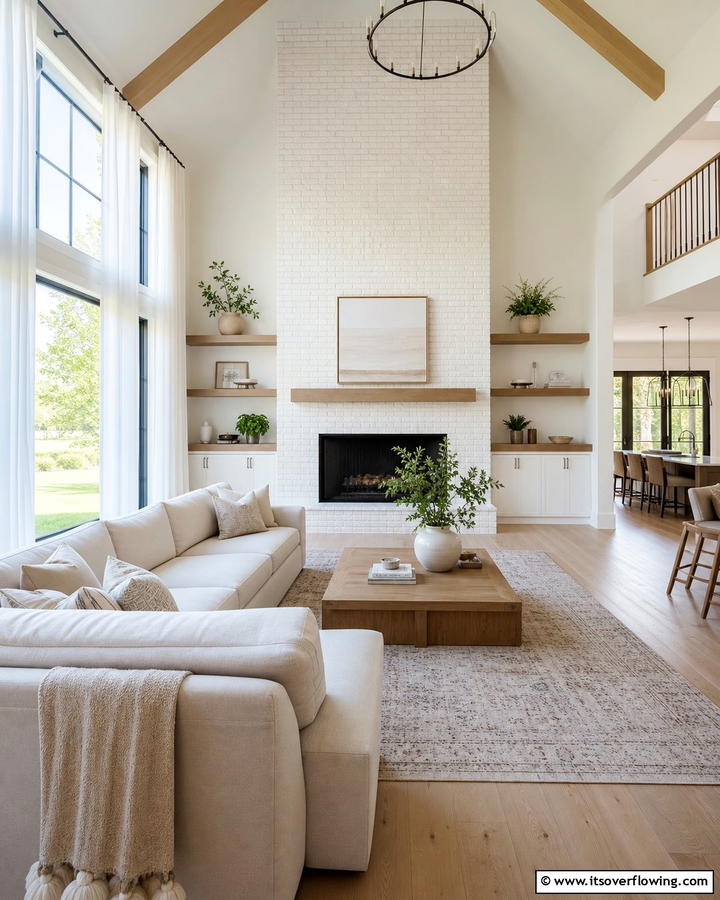 Airy White Brick Ambiance - 30 White Brick Fireplace Ideas for Timeless Living Rooms