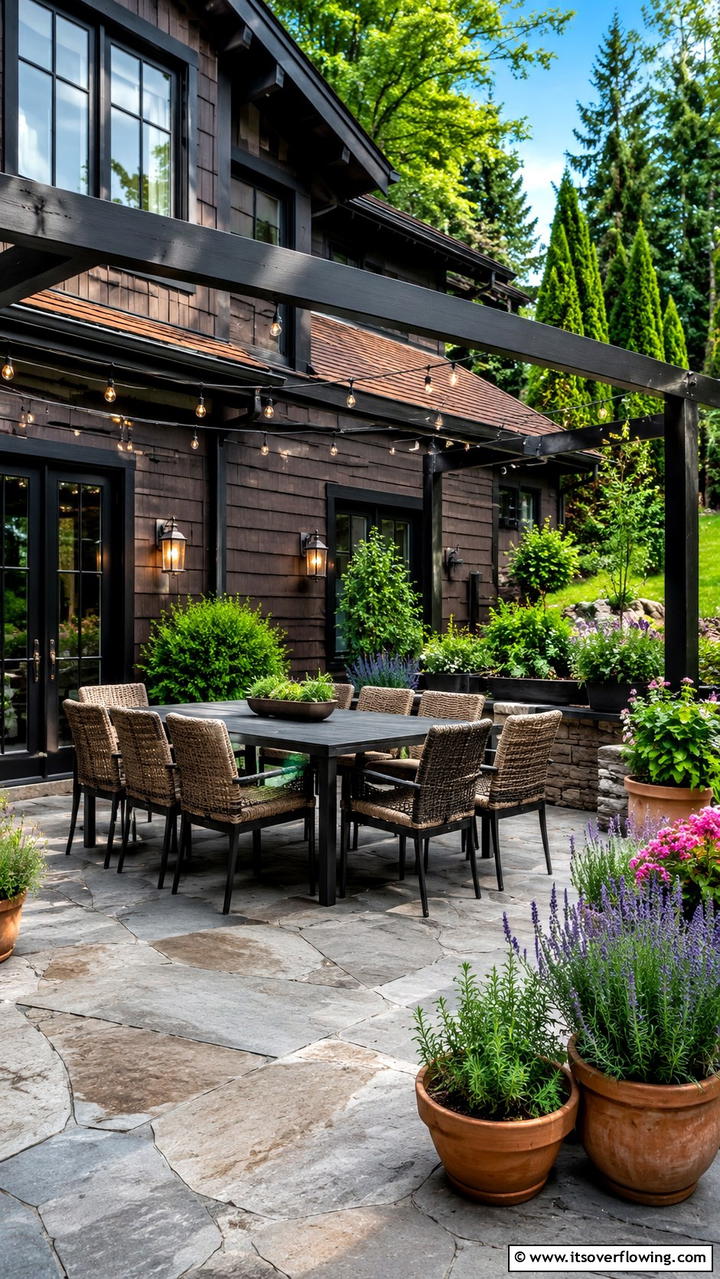 Alfresco Dining Areas - 30 Dark Brown House With Black Trim Exterior Design Ideas