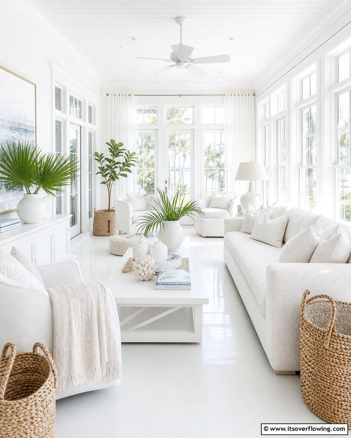 All White Elegance - 25 Florida Room Ideas for a Relaxing Sun-Filled Space