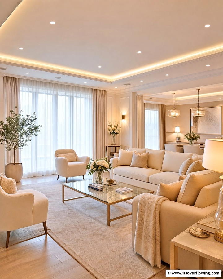 Ambient Beige Lighting Solutions - 21 Elegant Beige Living Room Ideas for Timeless Comfort