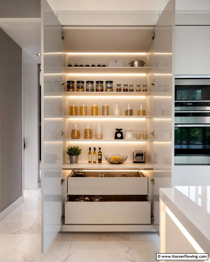 Ambient Built In Lighting - 21 Larder Cupboard & Pantry Ideas for Organized Kitchens
