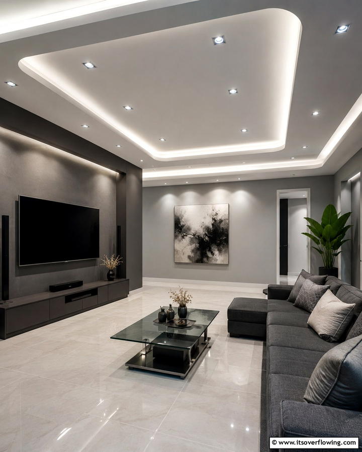 Ambient Ceiling Lighting - 30 Media Room Ideas for Ultimate Living Room Entertainment