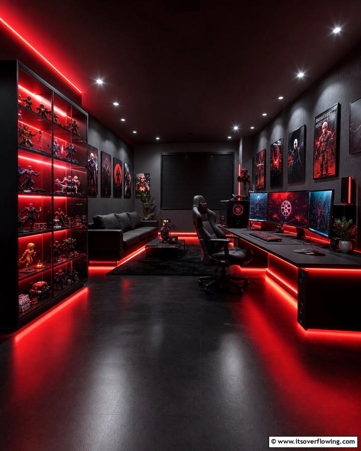 Ambient Floor Lighting - 25 Red and Black Gaming Setup Ideas for a Stylish Space