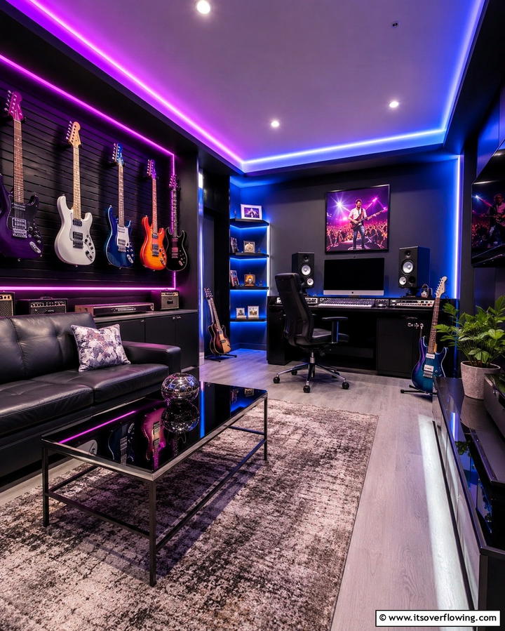 Ambient LED Lighting - 25 Guitar Room Ideas for Music Lovers