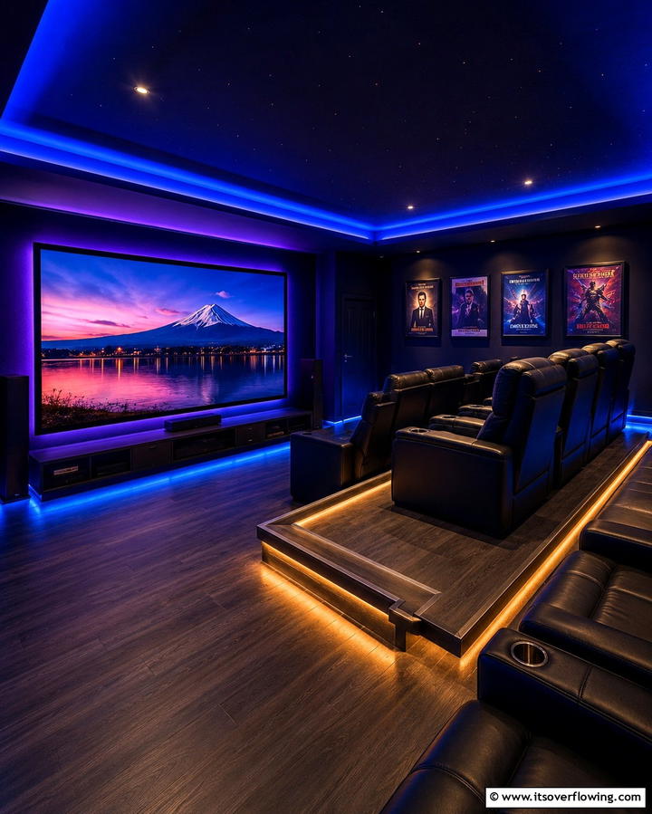 Ambient LED Lighting for a Cinematic Glow - 25 Basement Home Theater Ideas for Movie Nights