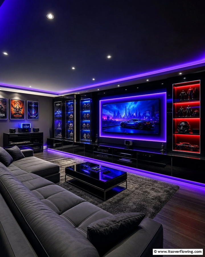 Ambient LED Lighting for a Modern Touch - 20 Black Man Cave Ideas for a Masculine Retreat