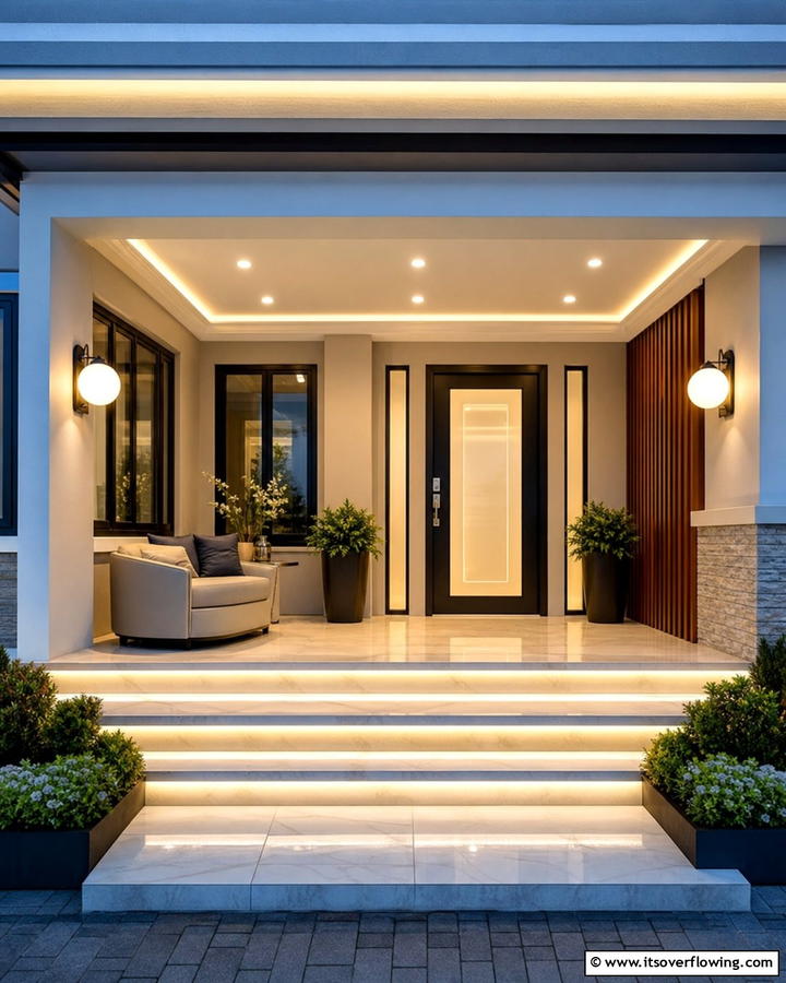 Ambient Lighting Effects - 21 Modern Front Porch Ideas for Welcoming Entryways