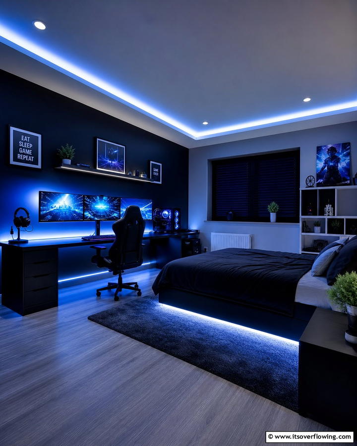 Ambient Lighting Effects - 21 Gaming Bedroom Ideas for an Immersive Entertainment Setup