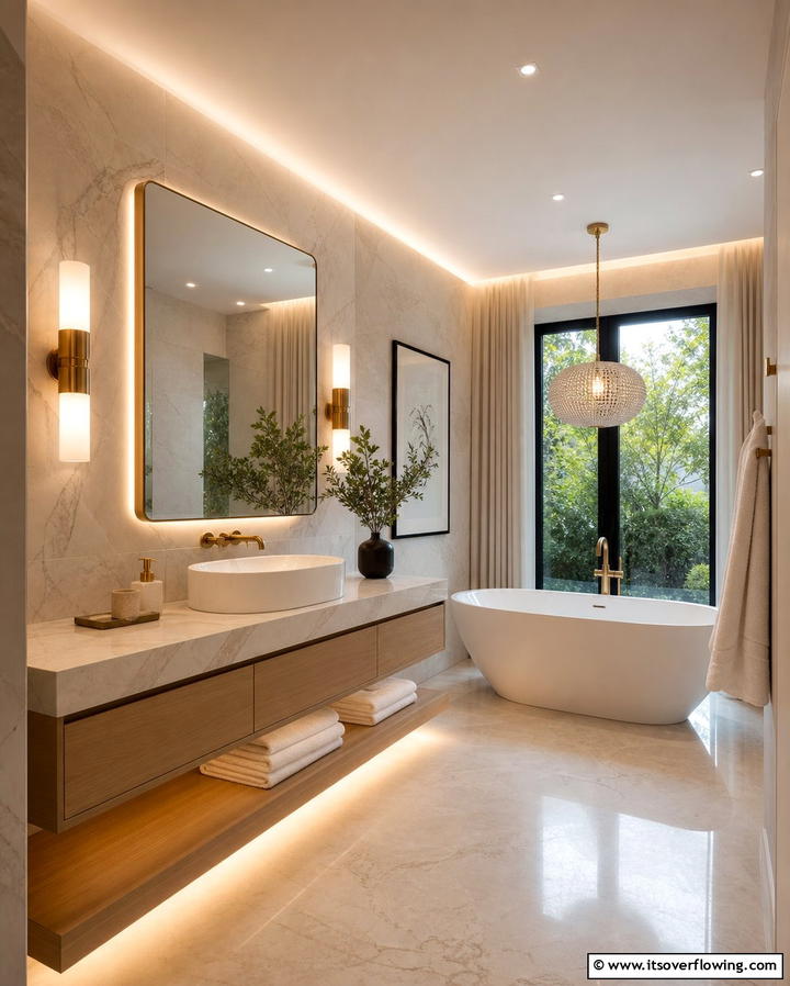 Ambient Lighting Fixtures - 25 Cozy Bathroom Ideas for a Relaxing Space