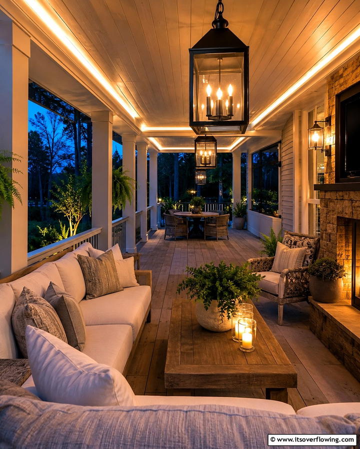 Ambient Lighting Fixtures - 30 Barndominium Front Porch Ideas for Rustic Charm