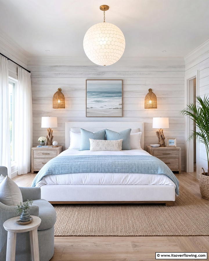 Ambient Lighting Fixtures - 21 Coastal Bedroom Ideas for Relaxing Beach Vibes