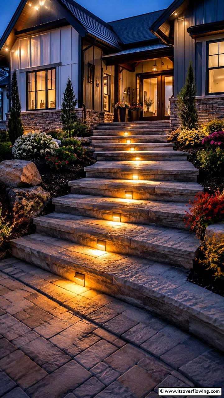 Ambient Step Lighting - 30 Inviting Front Porch Lighting Ideas for Curb Appeal