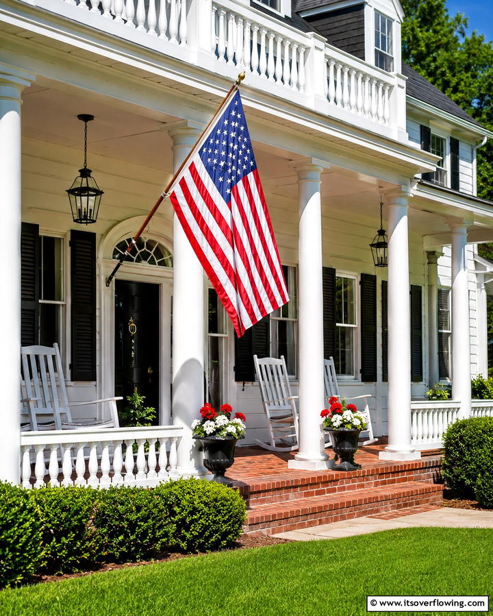 American Flag Display - 25 Colonial Front Porch Ideas for Timeless Charm