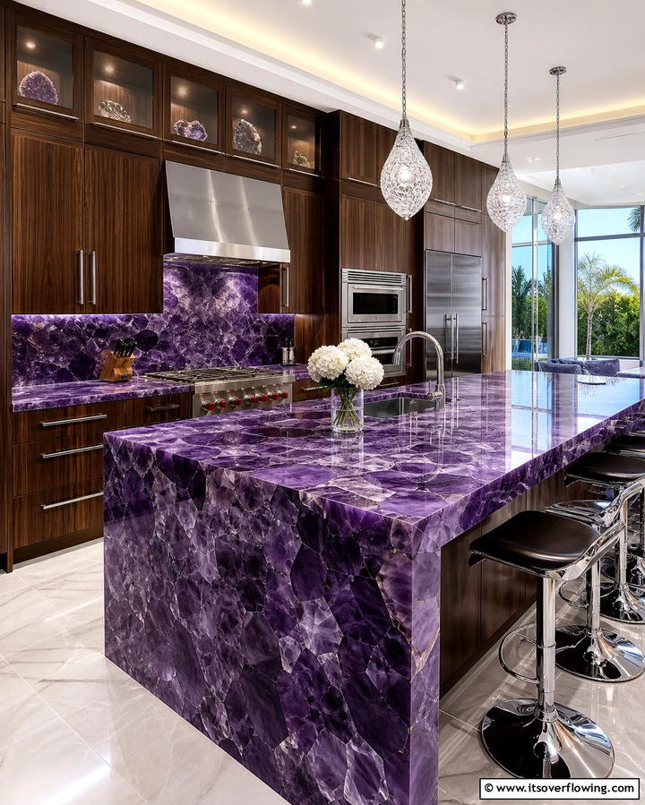 Amethyst Countertops - 25 Purple Kitchen Ideas for a Bold and Stylish Look