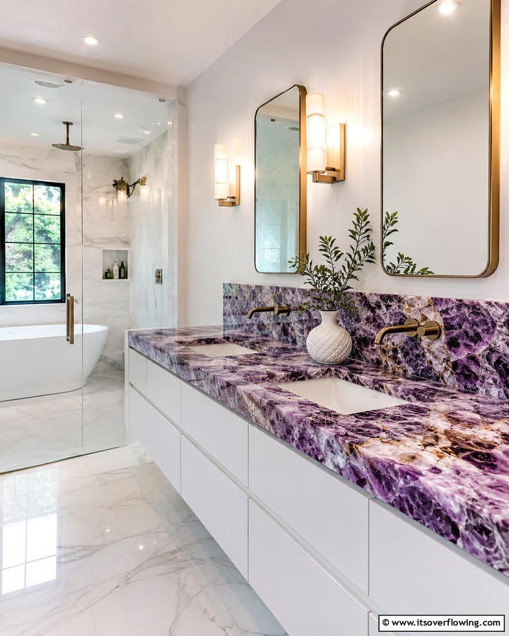 Amethyst Countertops - 25 Purple Bathroom Ideas for a Bold and Beautiful Space