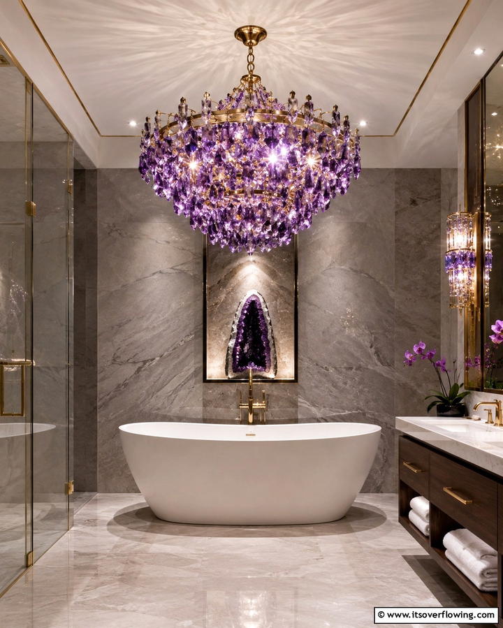 Amethyst Lighting Fixtures - 25 Purple Bathroom Ideas for a Bold and Beautiful Space