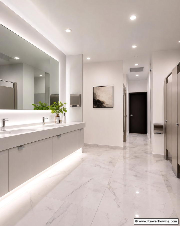 Ample Lighting for Functionality - 20 Office Bathroom Ideas for a Functional and Stylish Space