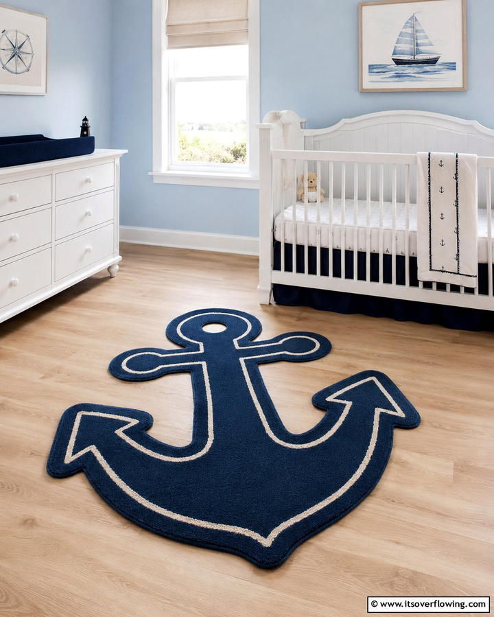 Anchor Shaped Rugs - 25 Nautical Nursery Ideas for a Coastal Vibe